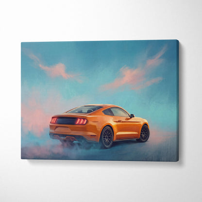 Ford Mustang Inspired Car Wall Art, Vibrant Orange Muscle Car Canvas Print