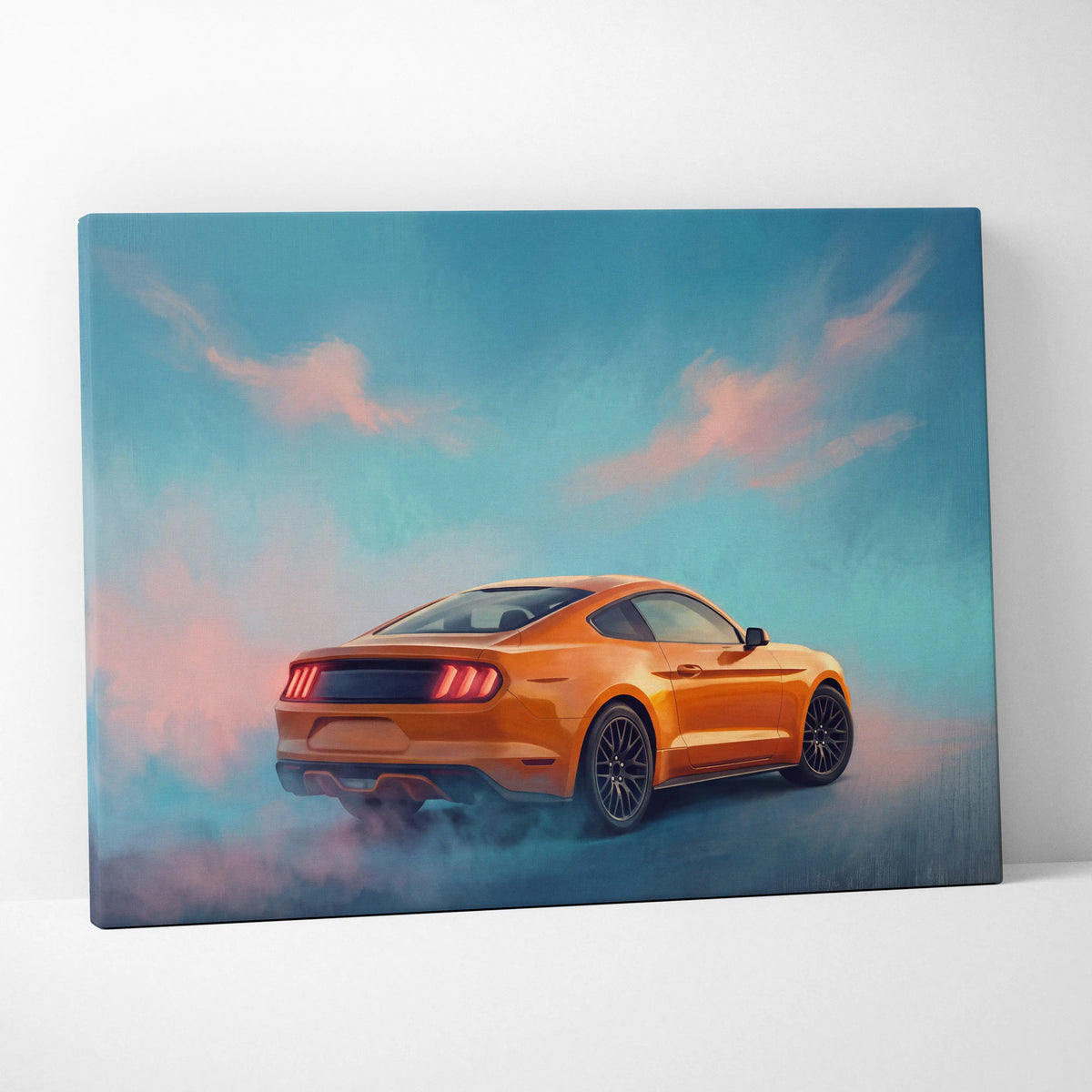 Ford Mustang Inspired Car Wall Art, Vibrant Orange Muscle Car Canvas Print