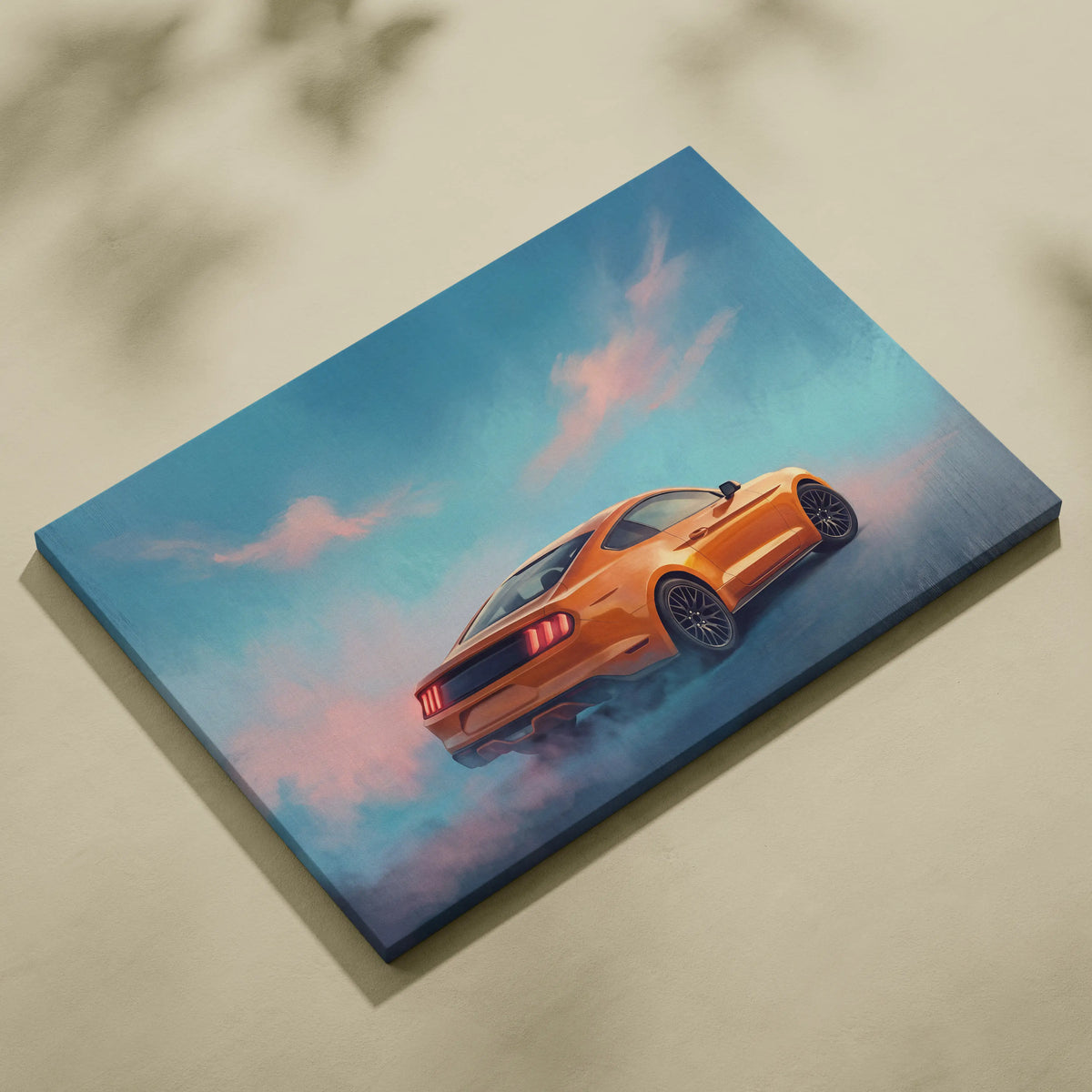 Ford Mustang Inspired Car Wall Art, Vibrant Orange Muscle Car Canvas Print