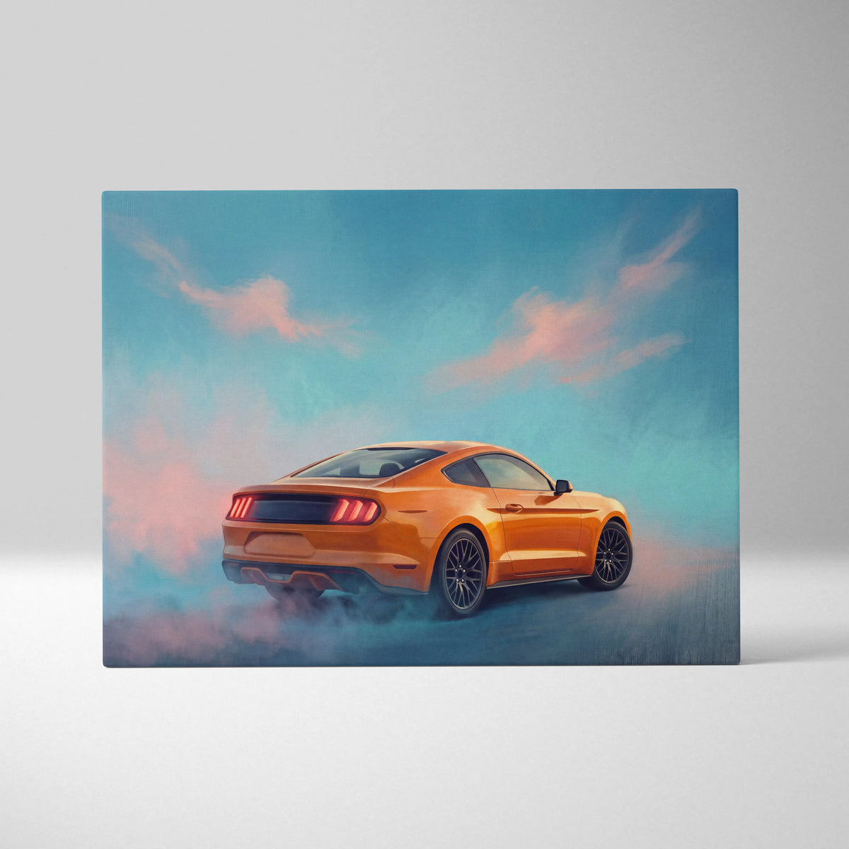 Ford Mustang Inspired Car Wall Art, Vibrant Orange Muscle Car Canvas Print