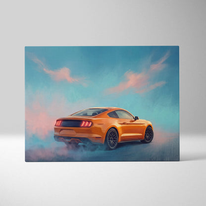 Ford Mustang Inspired Car Wall Art, Vibrant Orange Muscle Car Canvas Print