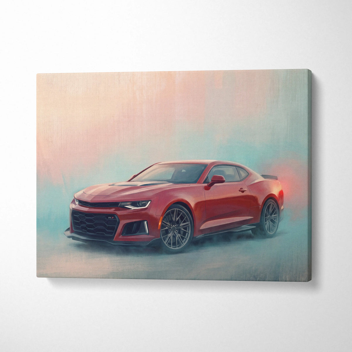 Chevrolet Camaro ZL1 Inspired Automotive Wall Art, Red Performance Coupe Canvas Painting