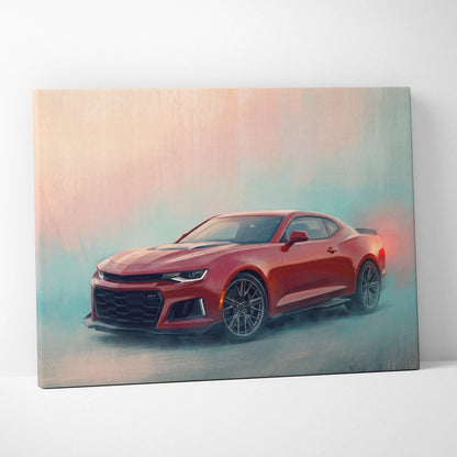 Chevrolet Camaro ZL1 Inspired Automotive Wall Art, Red Performance Coupe Canvas Painting
