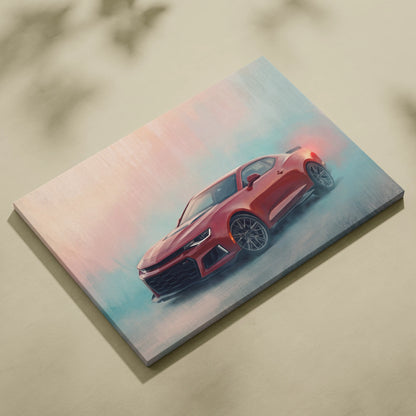 Chevrolet Camaro ZL1 Inspired Automotive Wall Art, Red Performance Coupe Canvas Painting