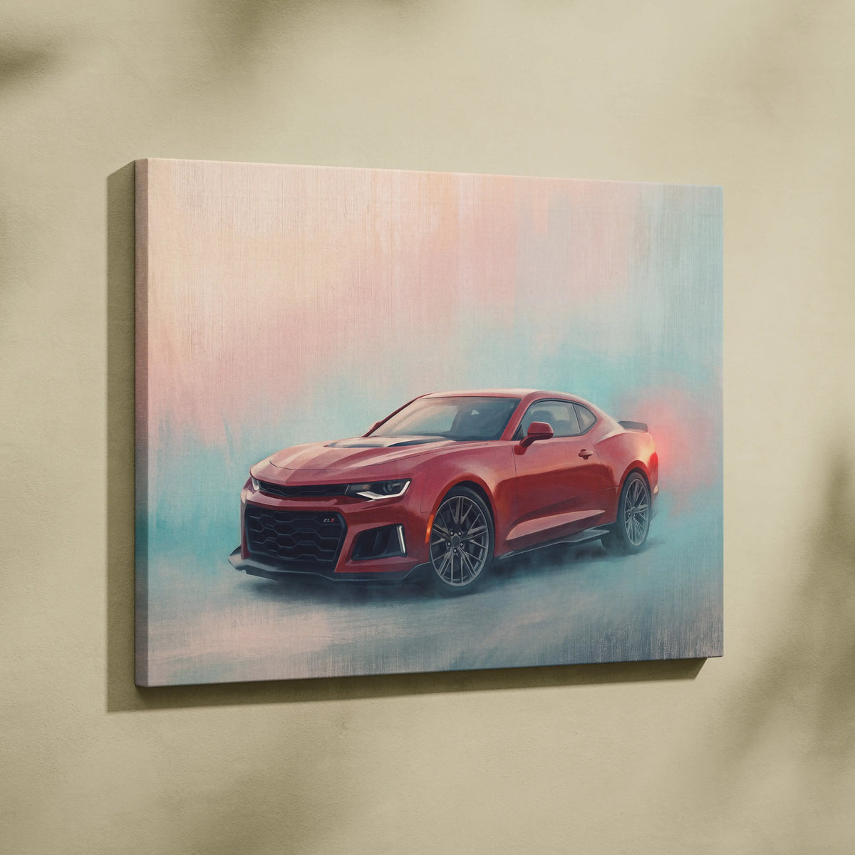 Chevrolet Camaro ZL1 Inspired Automotive Wall Art, Red Performance Coupe Canvas Painting
