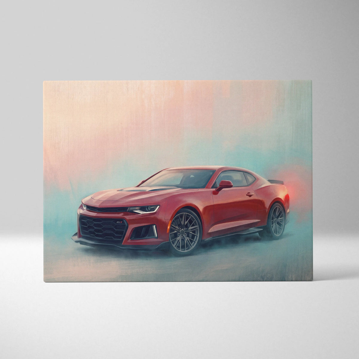 Chevrolet Camaro ZL1 Inspired Automotive Wall Art, Red Performance Coupe Canvas Painting