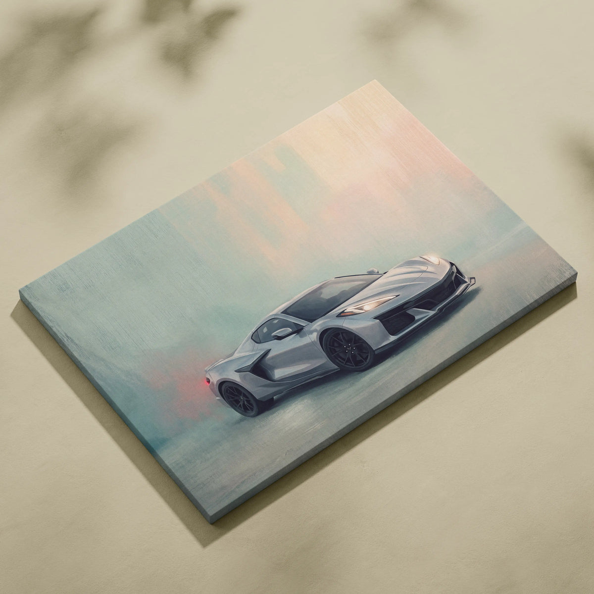 Chevrolet Corvette Inspired Canvas Art, Silver Sports Car Wall Decor