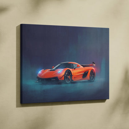 Vibrant orange koenigsegg jesko hypercar on stretched canvas luxury supercar automotive wall art print
