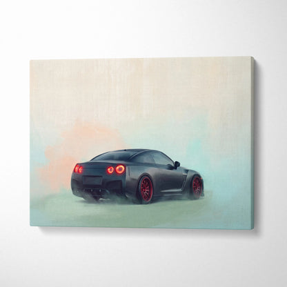 Nissan GT-R R35 Inspired Canvas Art - Matte Black Supercar Wall Decor