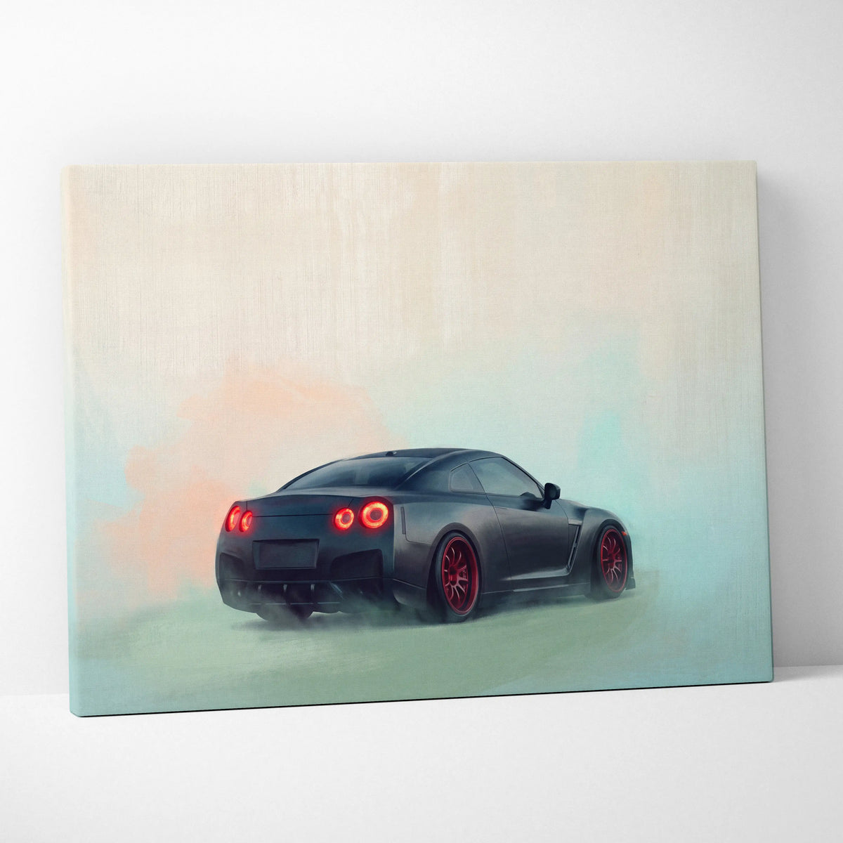Nissan GT-R R35 Inspired Canvas Art - Matte Black Supercar Wall Decor