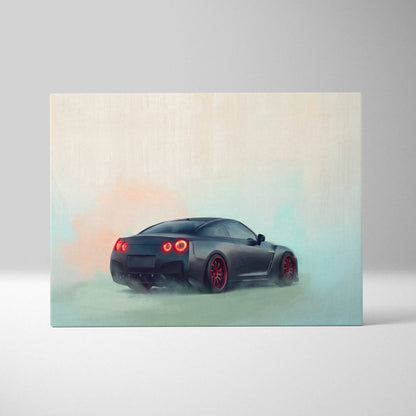 Nissan GT-R R35 Inspired Canvas Art - Matte Black Supercar Wall Decor