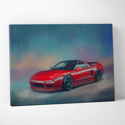 Red Acura NSX sports car canvas print featuring Honda NSX inspired automotive wall art for living room decor