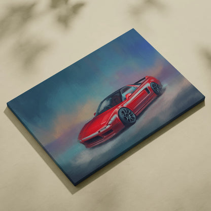 Red acura nsx sports car stylized painting on canvas for honda nsx inspired automotive wall art living room decor