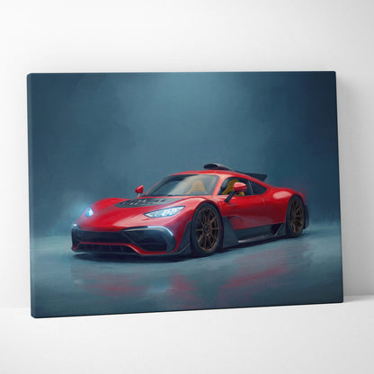 Mercedes-AMG One inspired car wall art featuring a vibrant red McLaren Senna on glossy canvas track edition print