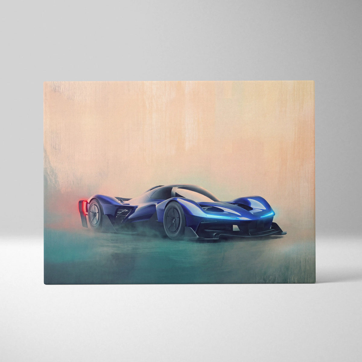 Blue futuristic race car with sleek aerodynamic design and glowing accents on redbull rb17 inspired supercar canvas print