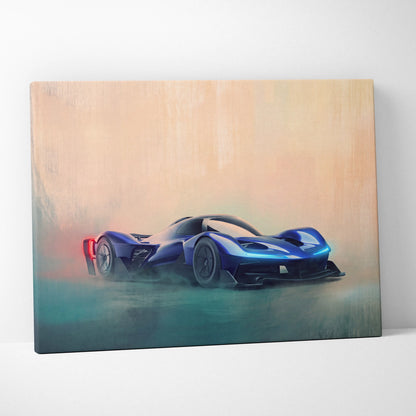 Blue futuristic sports car painting on canvas redbull rb17 inspired luxury supercar wall art print