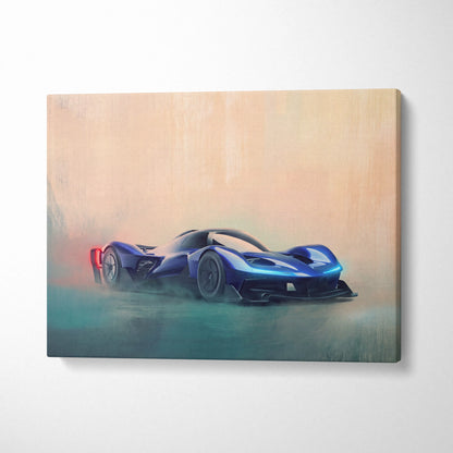 Blue futuristic sports car painting on canvas in redbull rb17 inspired luxury supercar wall art print