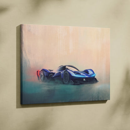Blue futuristic race car painting on canvas redbull rb17 inspired luxury supercar automotive wall art print