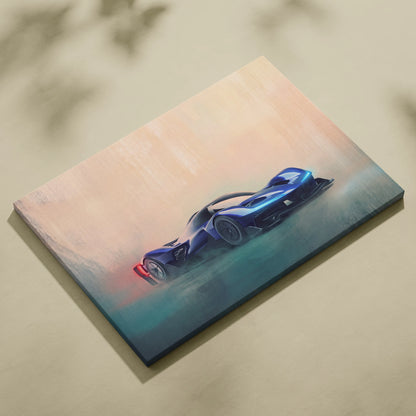 Blue futuristic race car painting on canvas inspired by redbull rb17 luxury supercar automotive wall art print