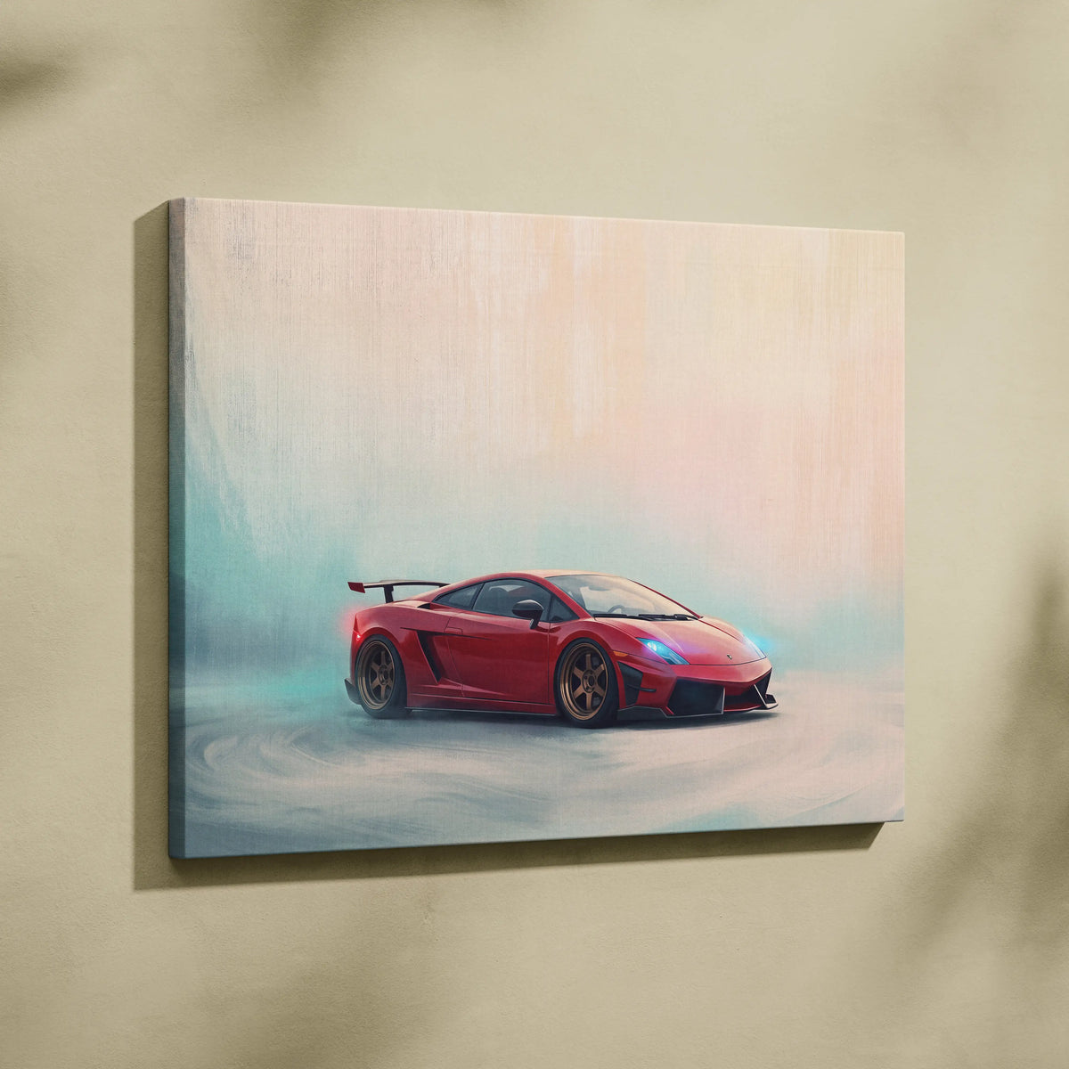 Red lamborghini gallardo sports car painting on canvas wall art in vibrant red for automotive decor