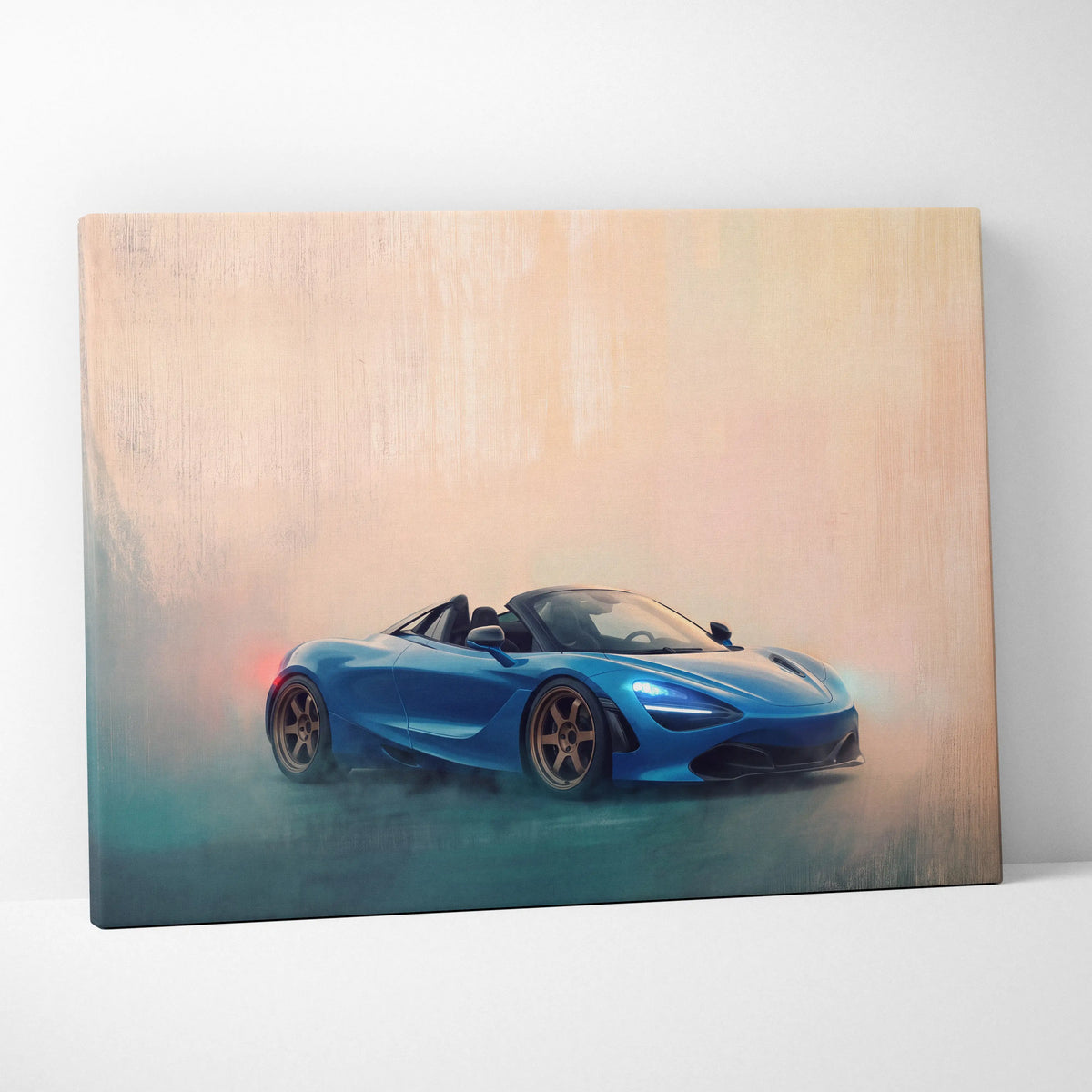 Blue McLaren 720S convertible sports car canvas print luxury supercar wall art for automotive decor