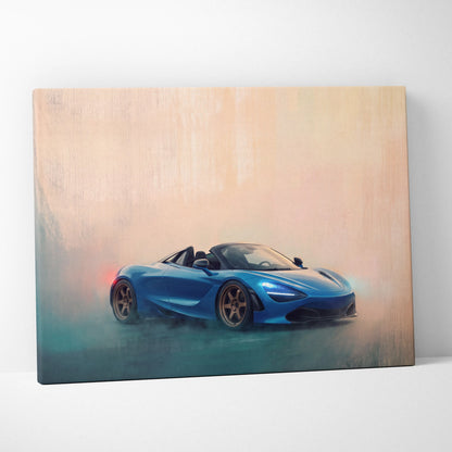 Blue McLaren 720S convertible sports car canvas print luxury supercar wall art for automotive decor