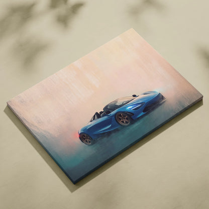 Blue mclaren 720s spider inspired luxury supercar canvas print wall art perfect for automotive decor