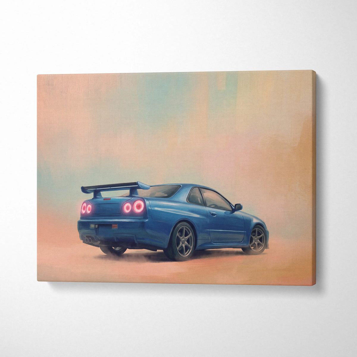 Nissan GT-R R34 Inspired Car Wall Art - Blue JDM Sports Vehicle Canvas Print for Bedroom