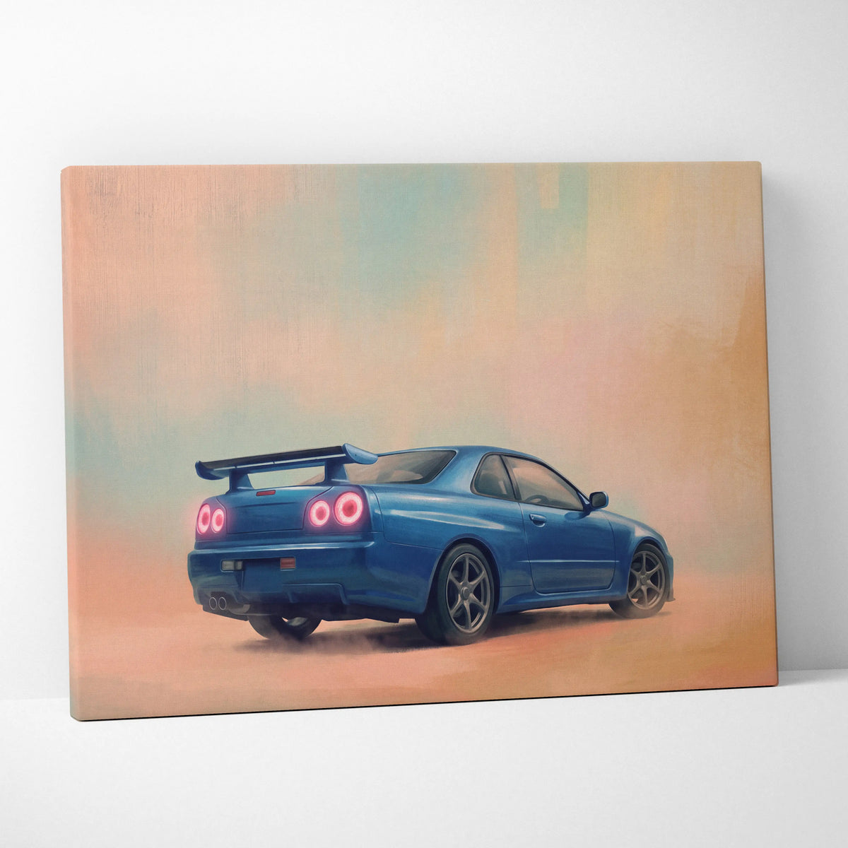 Nissan GT-R R34 Inspired Car Wall Art - Blue JDM Sports Vehicle Canvas Print for Bedroom