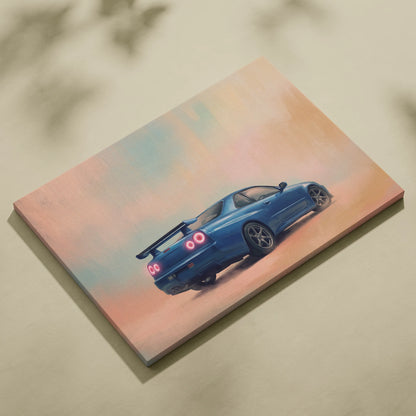 Nissan GT-R R34 Inspired Car Wall Art - Blue JDM Sports Vehicle Canvas Print for Bedroom