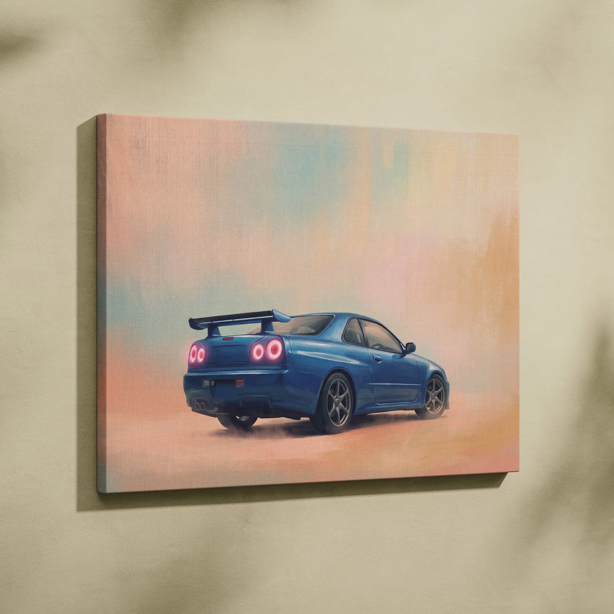 Nissan GT-R R34 Inspired Car Wall Art - Blue JDM Sports Vehicle Canvas Print for Bedroom