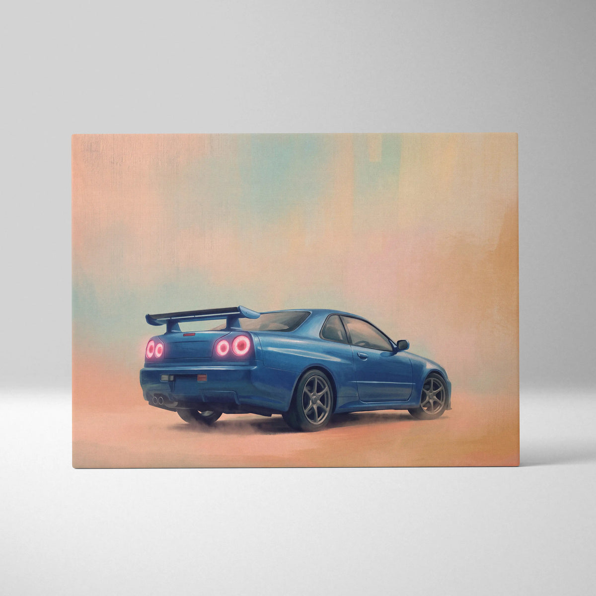 Nissan GT-R R34 Inspired Car Wall Art - Blue JDM Sports Vehicle Canvas Print for Bedroom