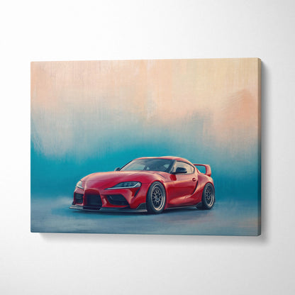 Toyota Supra Inspired Automotive Wall Art - Red Sports Car Canvas Print for Modern Living Room