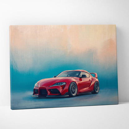 Toyota Supra Inspired Automotive Wall Art - Red Sports Car Canvas Print for Modern Living Room