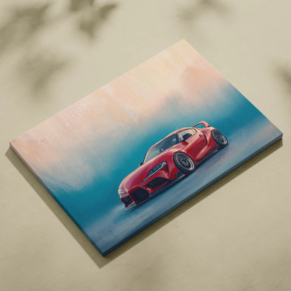 Toyota Supra Inspired Automotive Wall Art - Red Sports Car Canvas Print for Modern Living Room