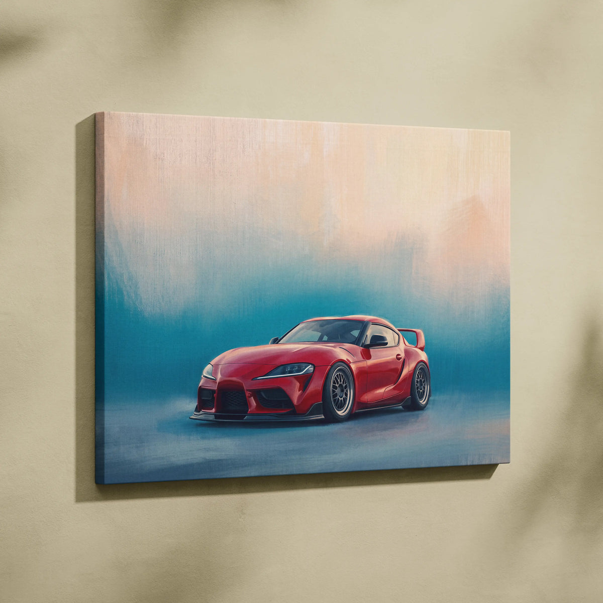 Toyota Supra Inspired Automotive Wall Art - Red Sports Car Canvas Print for Modern Living Room