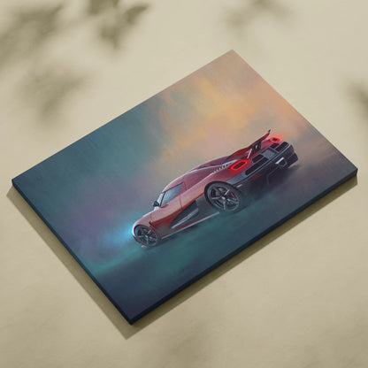 Red koenigsegg agera rs sports car canvas print featuring track edition car wall art for automotive decor