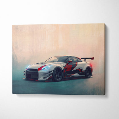 Nissan GT-R Inspired Car Wall Art - Track Racing Vehicle Canvas Painting for Home Decor