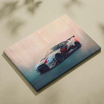 Nissan GT-R Inspired Car Wall Art - Track Racing Vehicle Canvas Painting for Home Decor