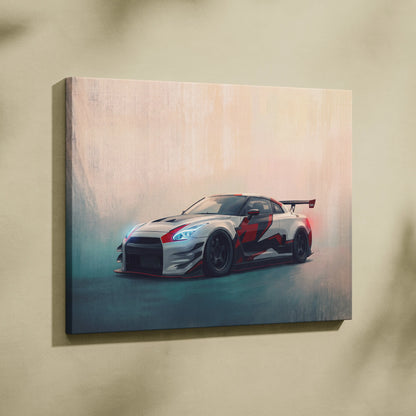 Nissan GT-R Inspired Car Wall Art - Track Racing Vehicle Canvas Painting for Home Decor