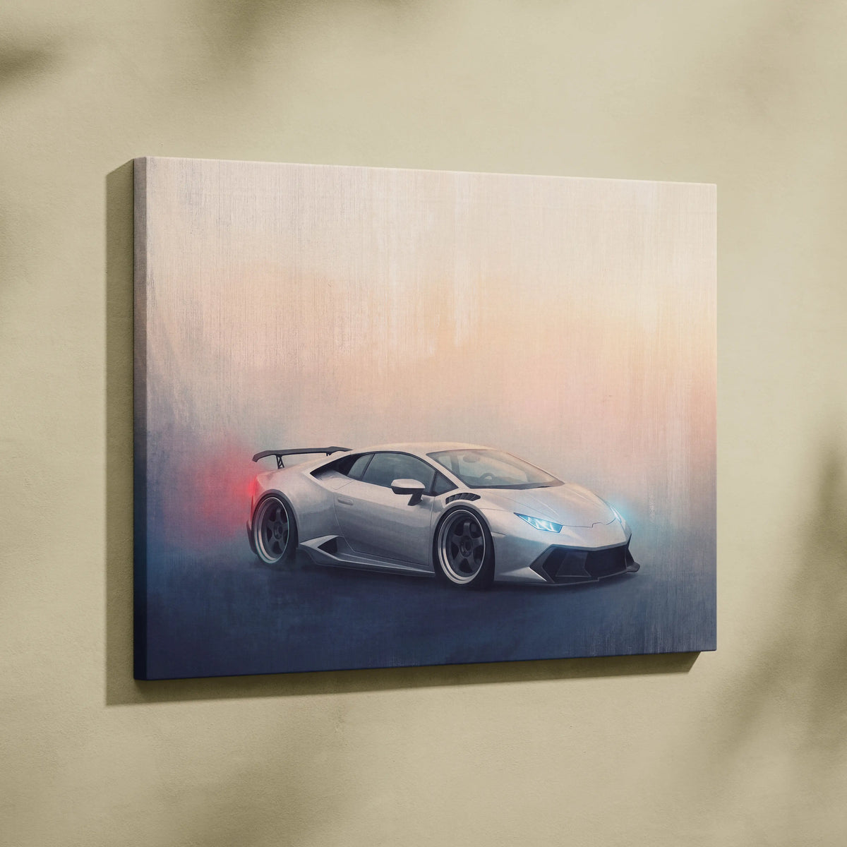 Silver Lamborghini Huracán sports car painting on canvas luxury supercar wall art automotive decor
