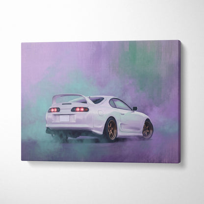 Toyota Supra Mk4 Inspired Car Canvas Painting - White JDM Sports Vehicle Wall Art for Garage