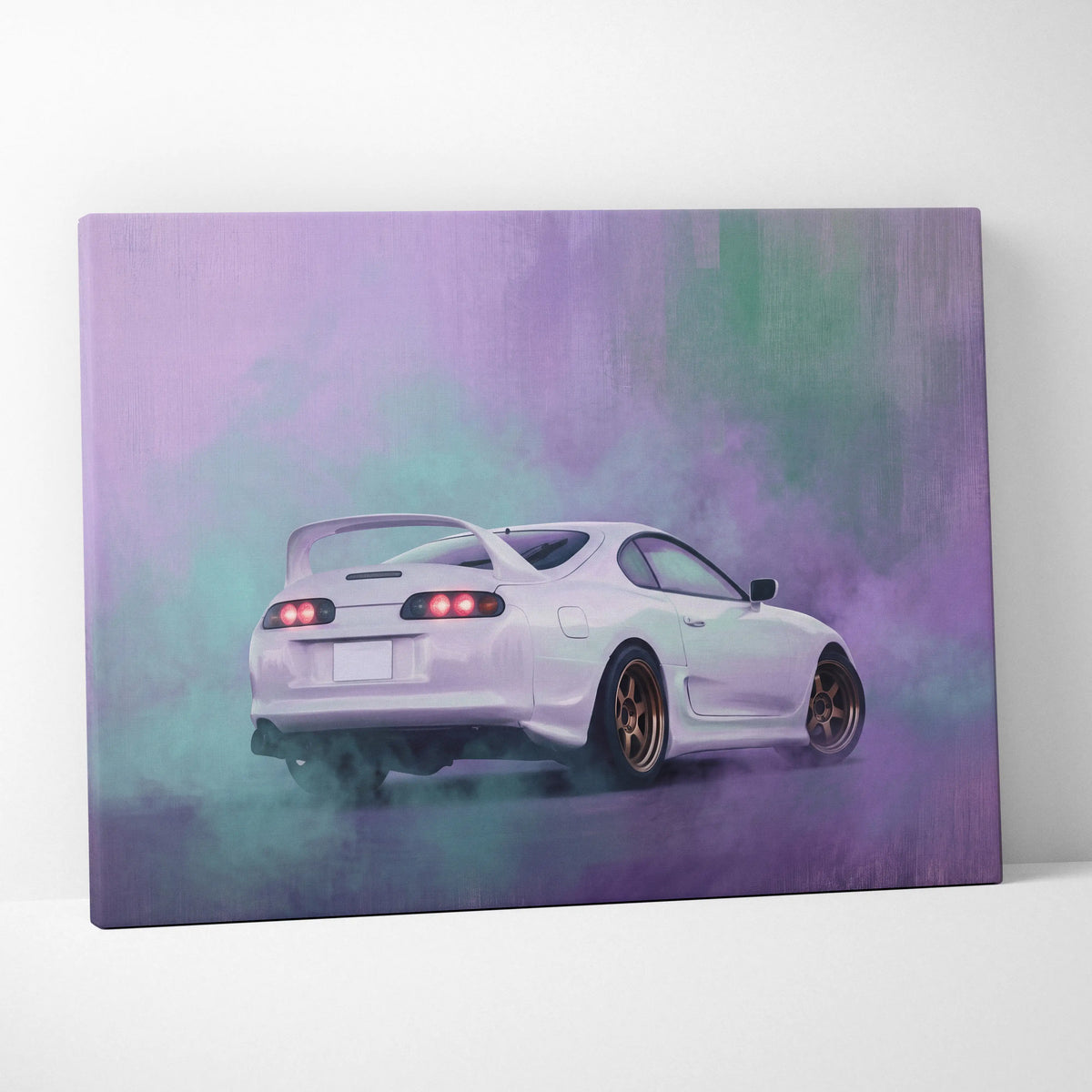 Toyota Supra Mk4 Inspired Car Canvas Painting - White JDM Sports Vehicle Wall Art for Garage