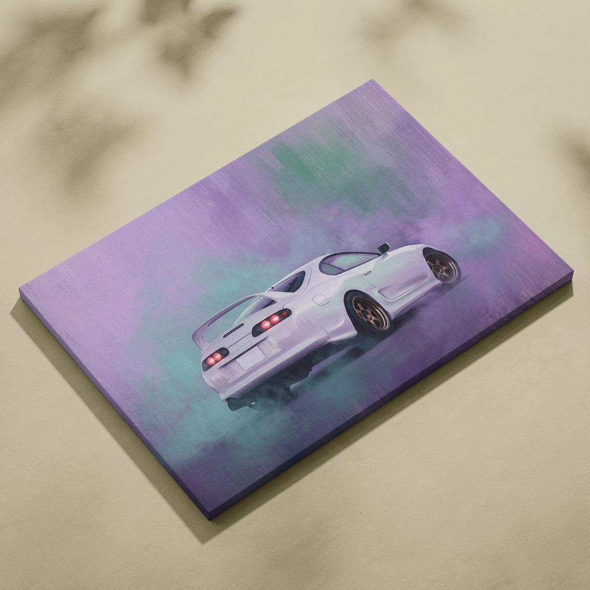 Toyota Supra Mk4 Inspired Car Canvas Painting - White JDM Sports Vehicle Wall Art for Garage
