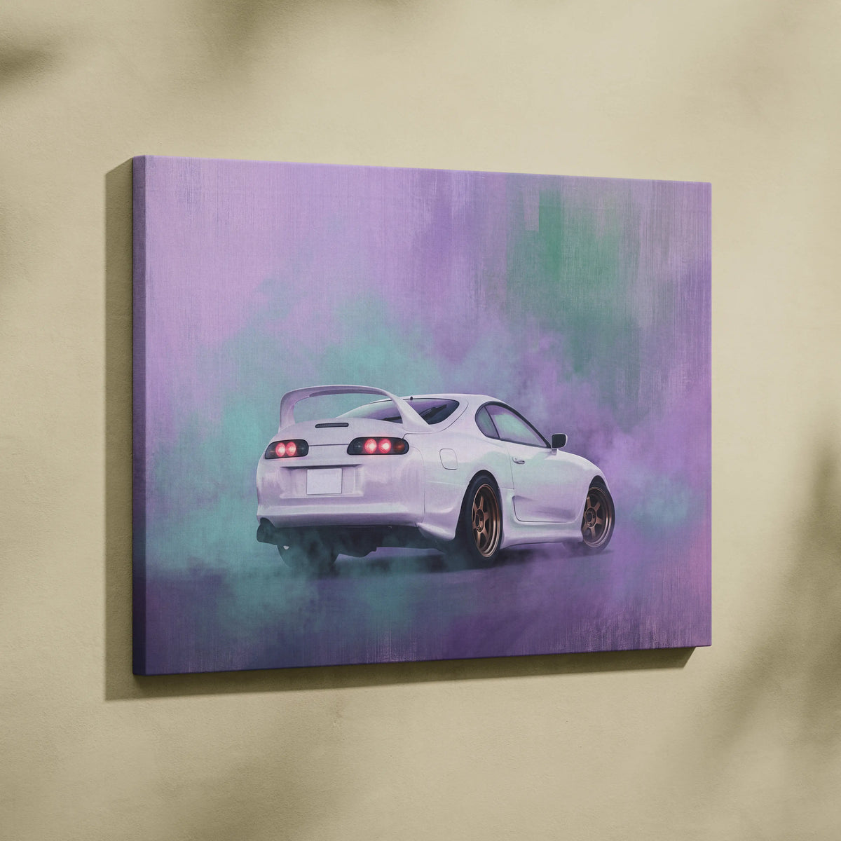Toyota Supra Mk4 Inspired Car Canvas Painting - White JDM Sports Vehicle Wall Art for Garage