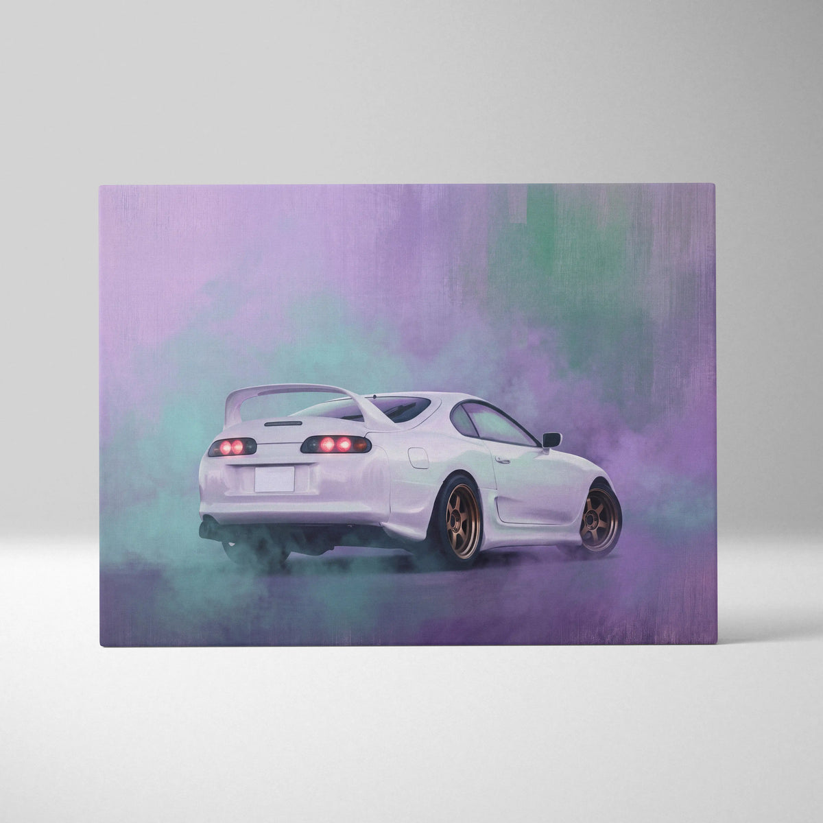 Toyota Supra Mk4 Inspired Car Canvas Painting - White JDM Sports Vehicle Wall Art for Garage