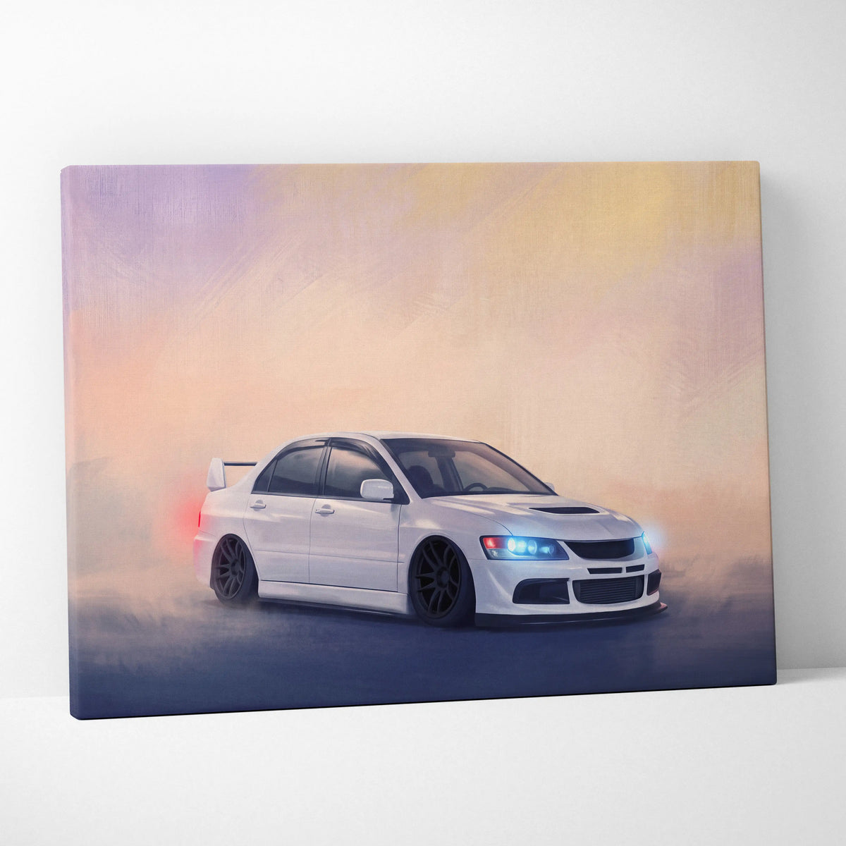 Mitsubishi Lancer Evolution Inspired Car Wall Art - Rally Racing Vehicle Canvas Painting