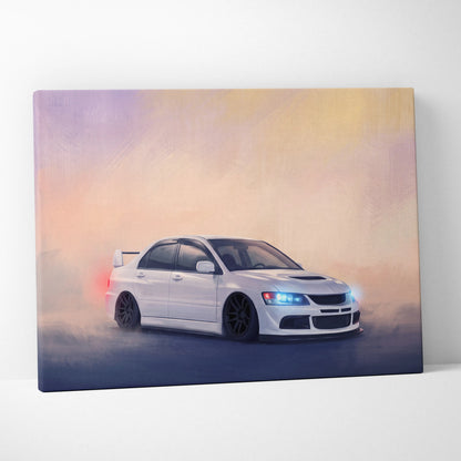 Mitsubishi Lancer Evolution Inspired Car Wall Art - Rally Racing Vehicle Canvas Painting