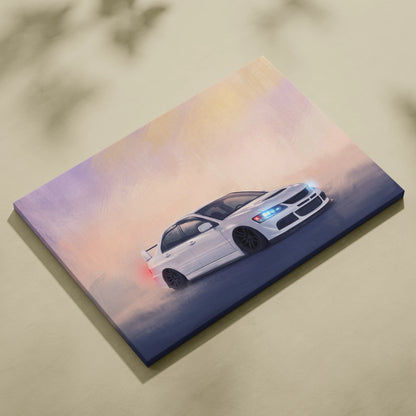 Mitsubishi Lancer Evolution Inspired Car Wall Art - Rally Racing Vehicle Canvas Painting