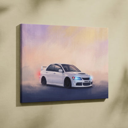Mitsubishi Lancer Evolution Inspired Car Wall Art - Rally Racing Vehicle Canvas Painting